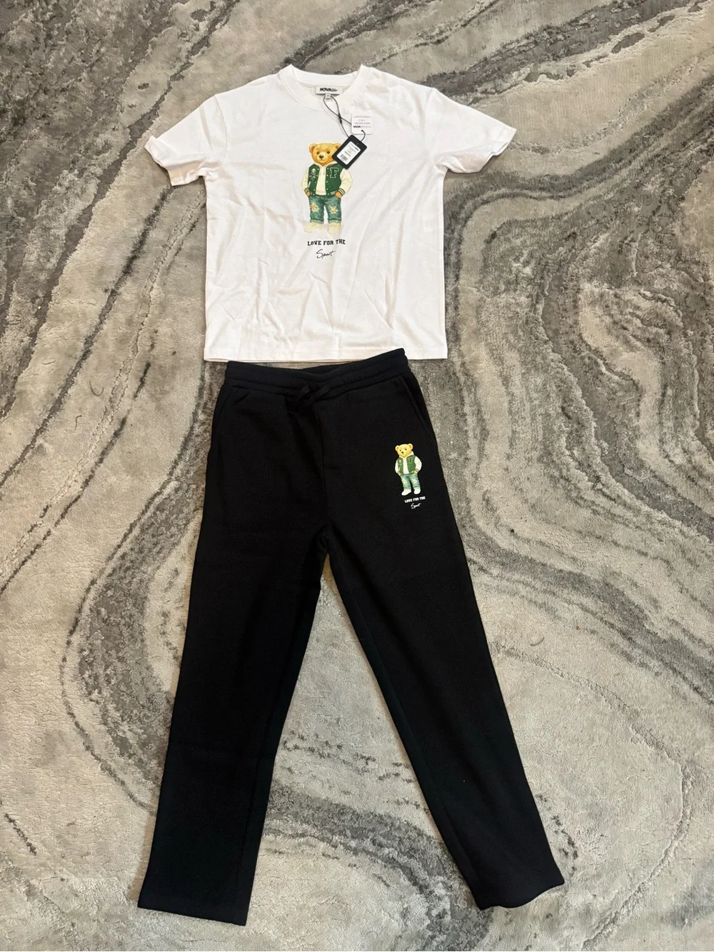 Fashion Nova Black & White Bear Graphic Kids Tee and Jogger Set